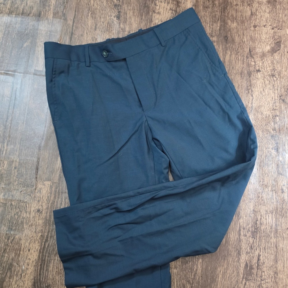 BILLY REID Dress Pants Mens 31x26 Dark Teal Tailored Flat Front Trousers